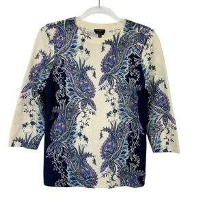 Talbots Cashmere Sweater Women's Size Medium Petite MP Paisley 3/4 Sleeves